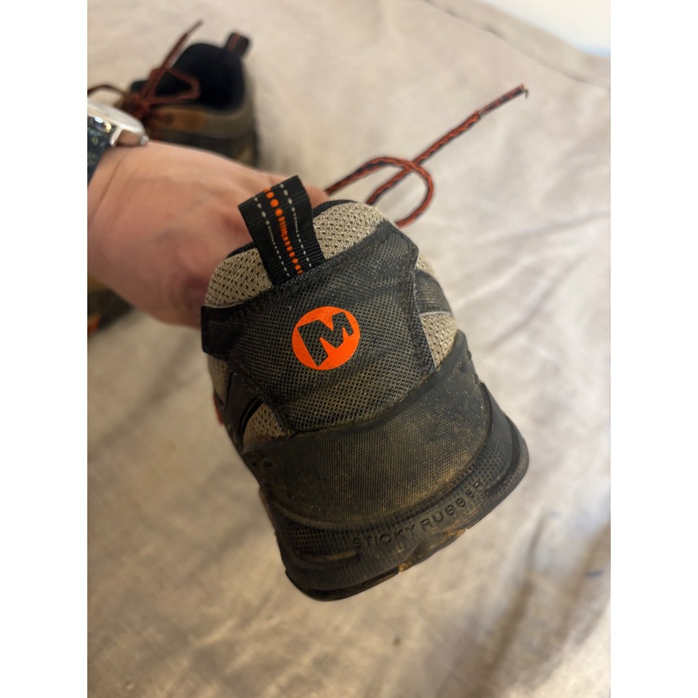 Merrell Mens Hiking Shoes Brown Black Orange Suede Mesh Low Top Trail Sneakers - Picture 8 of 13